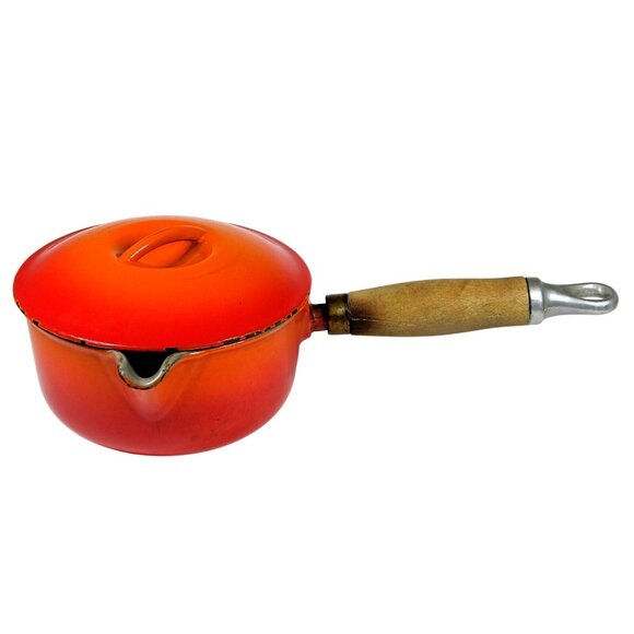Le Creuset #14 Saucepan Flame Orange with Lid Mid-Century Enamel Cookware - Picture 2 of 11